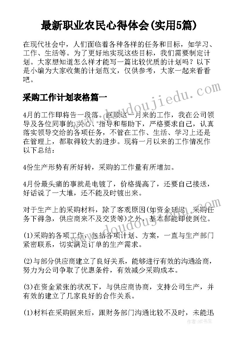 最新职业农民心得体会(实用5篇)