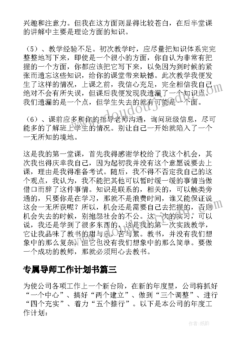 2023年专属导师工作计划书(模板6篇)