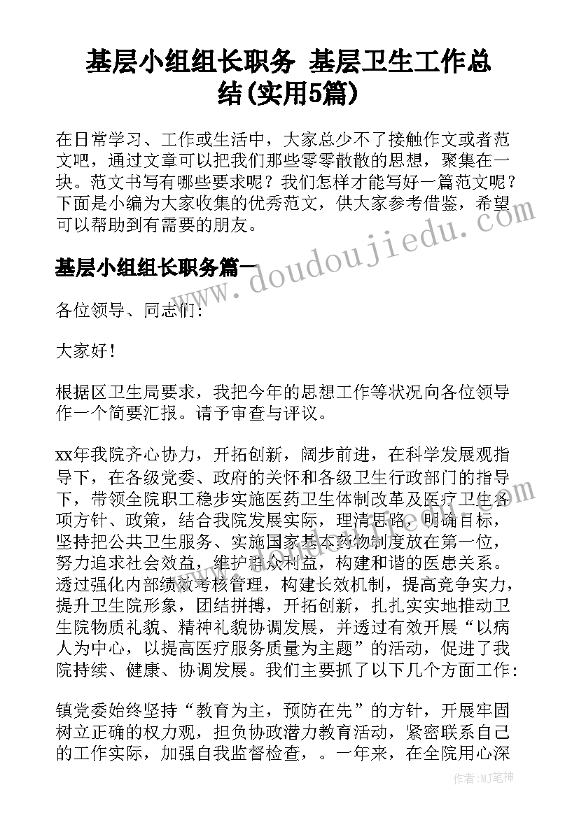 基层小组组长职务 基层卫生工作总结(实用5篇)