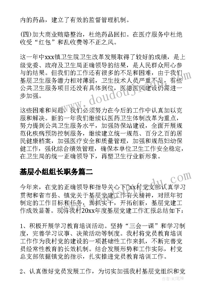 基层小组组长职务 基层卫生工作总结(实用5篇)