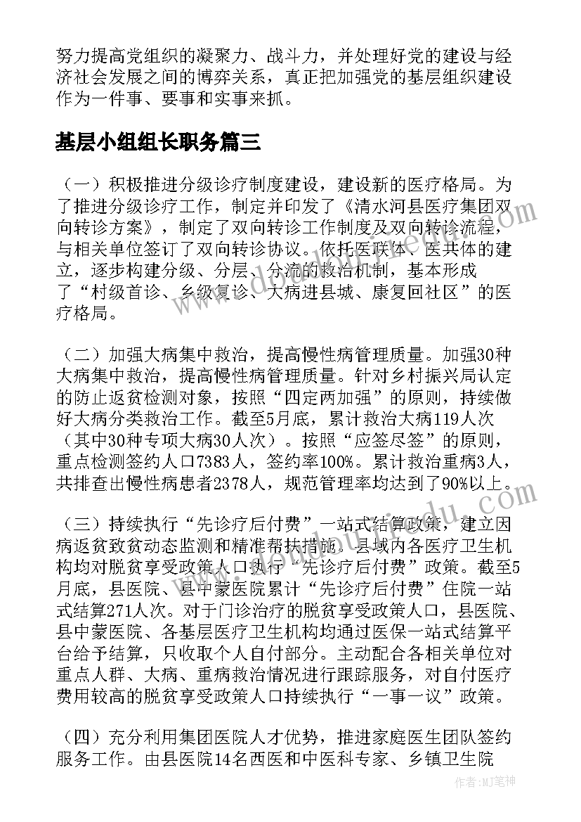 基层小组组长职务 基层卫生工作总结(实用5篇)