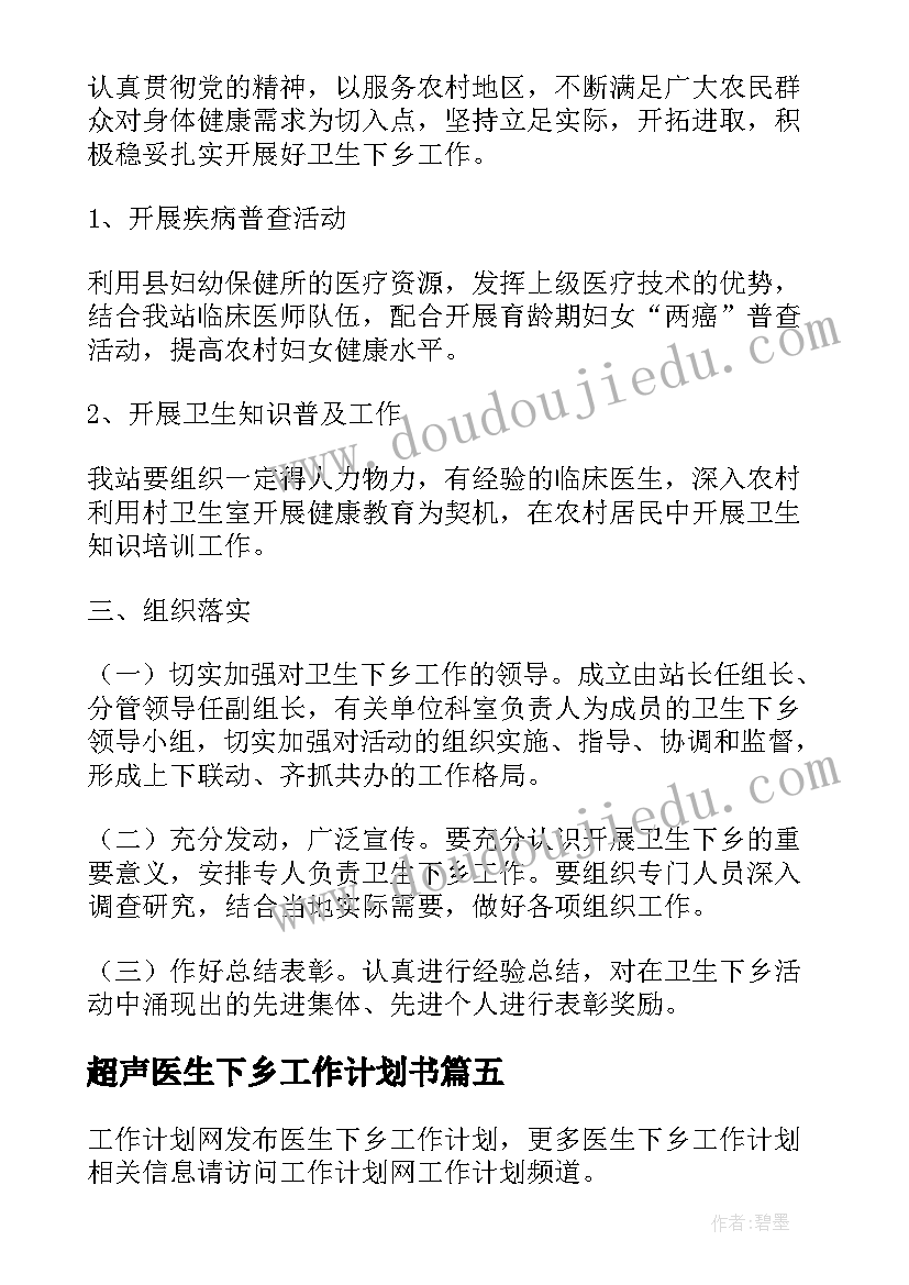 2023年超声医生下乡工作计划书 超声医生下乡工作总结(模板5篇)