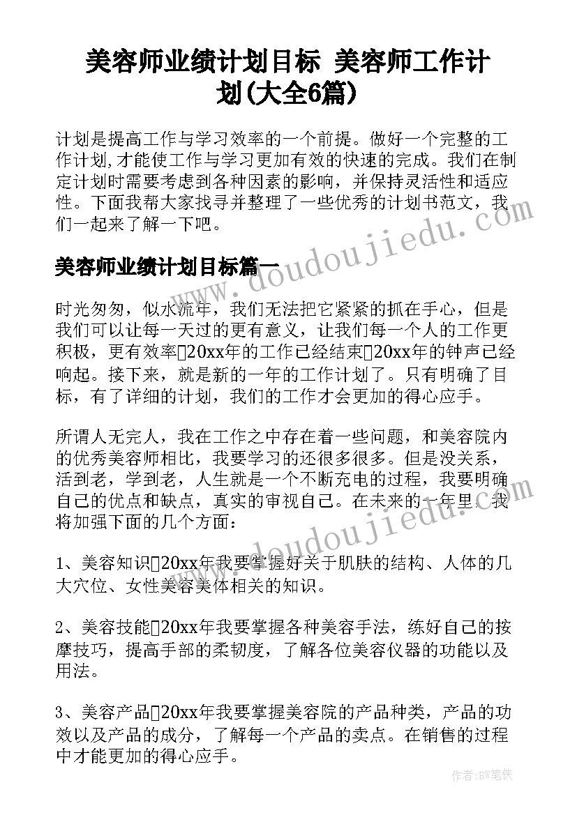 美容师业绩计划目标 美容师工作计划(大全6篇)