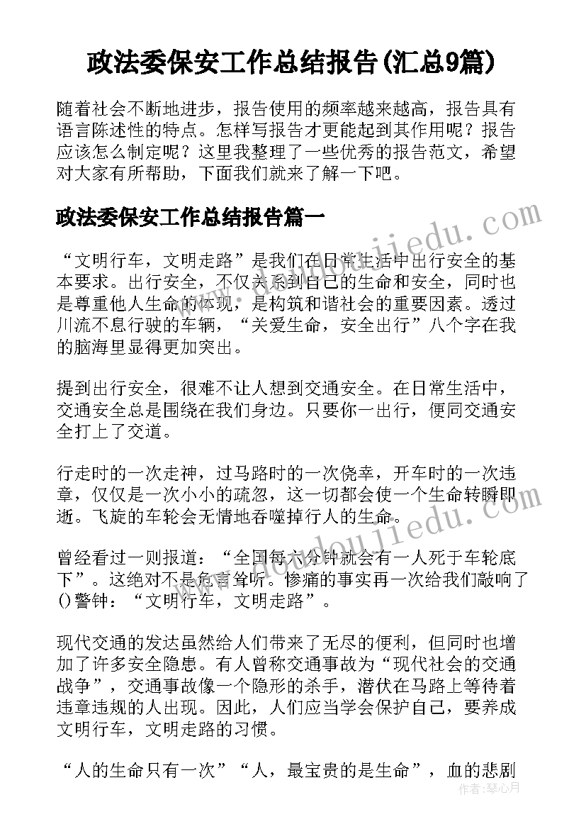 政法委保安工作总结报告(汇总9篇)