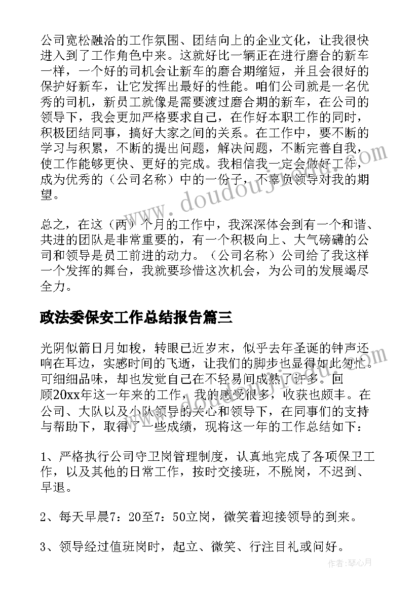 政法委保安工作总结报告(汇总9篇)