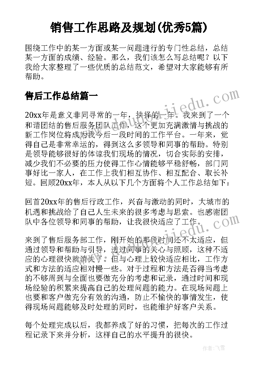 销售工作思路及规划(优秀5篇)