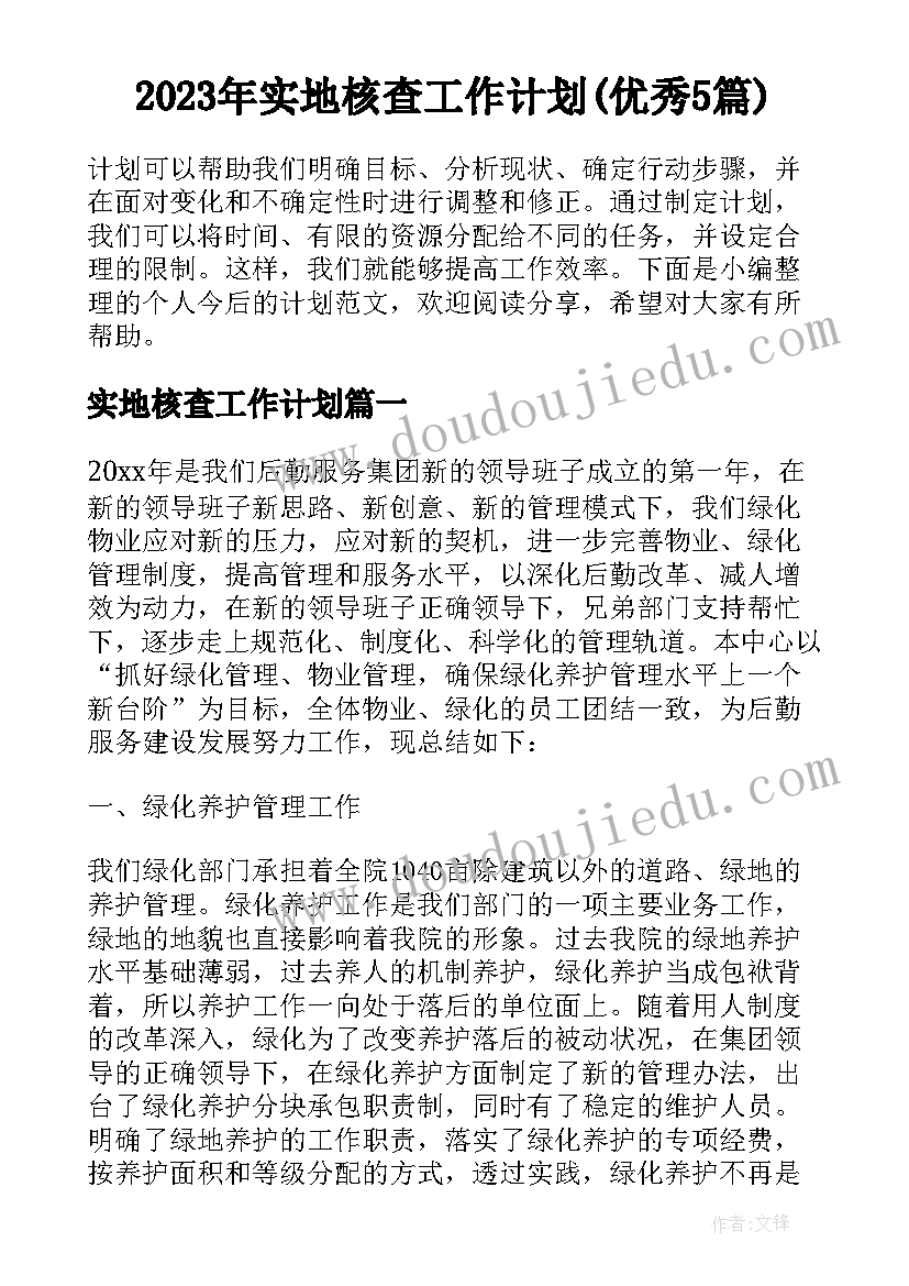 2023年实地核查工作计划(优秀5篇)