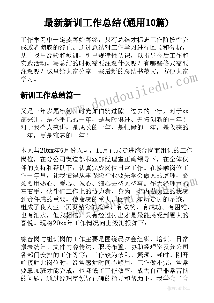 最新新训工作总结(通用10篇)