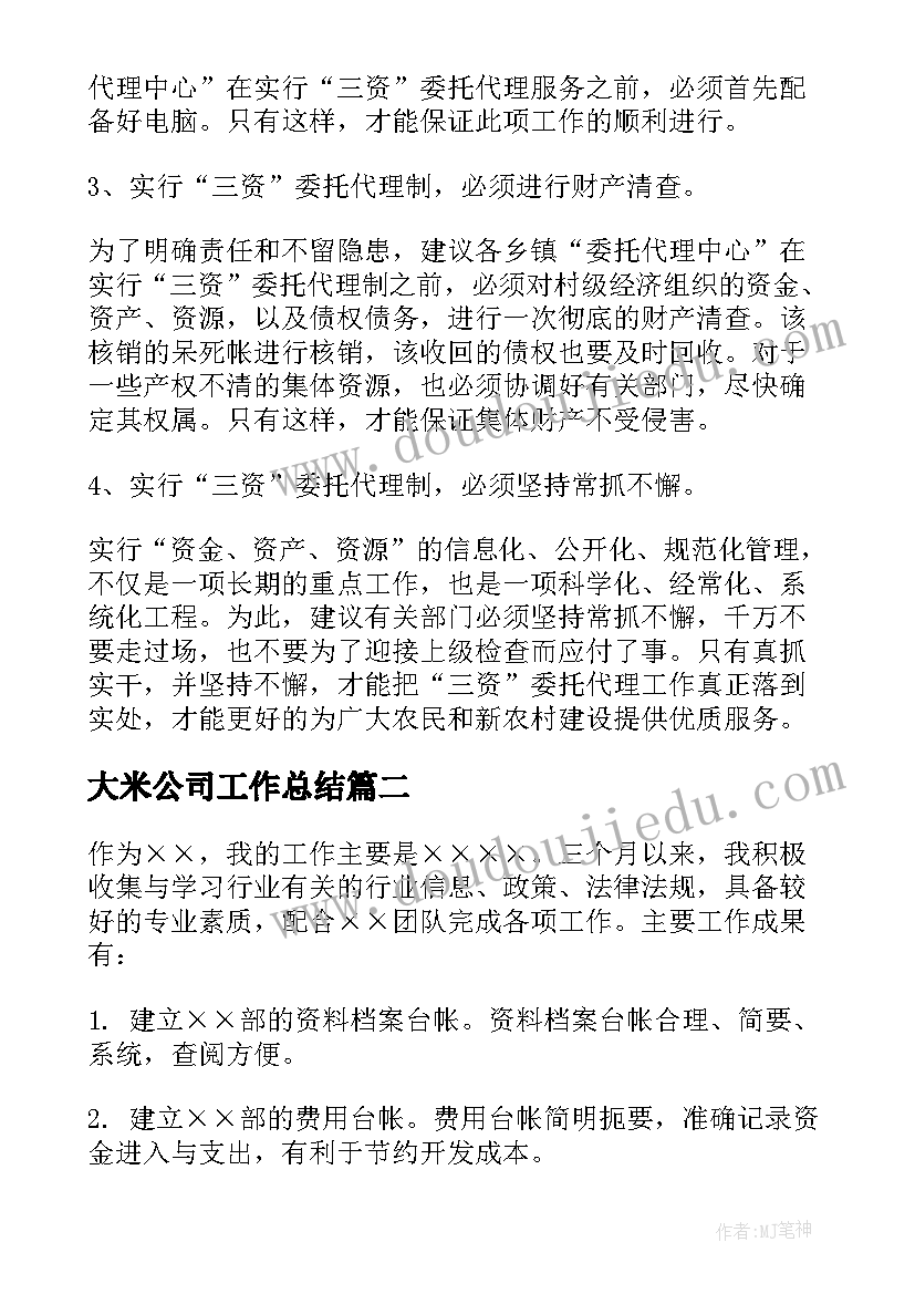 最新大米公司工作总结(优秀5篇)