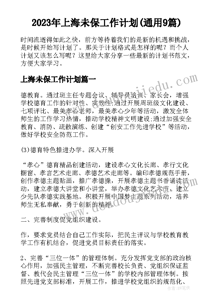 2023年上海未保工作计划(通用9篇)