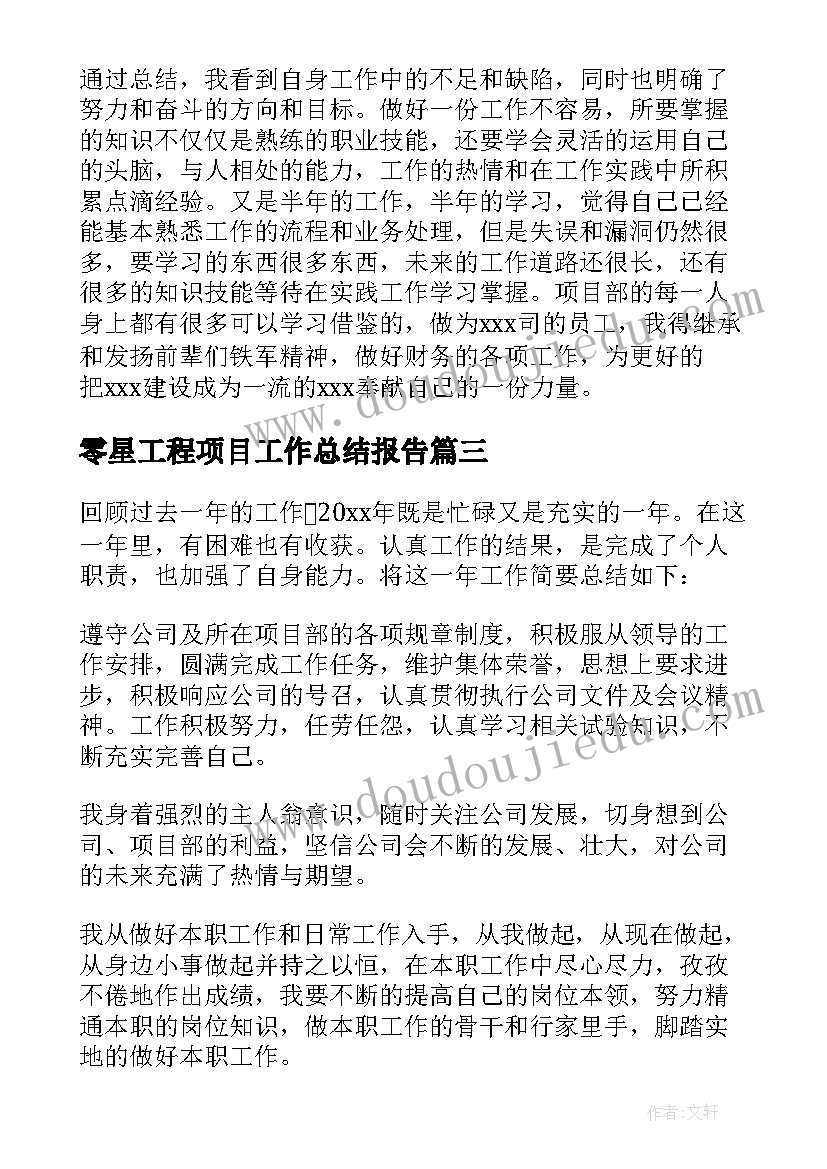 最新零星工程项目工作总结报告 工程项目工作总结(模板8篇)