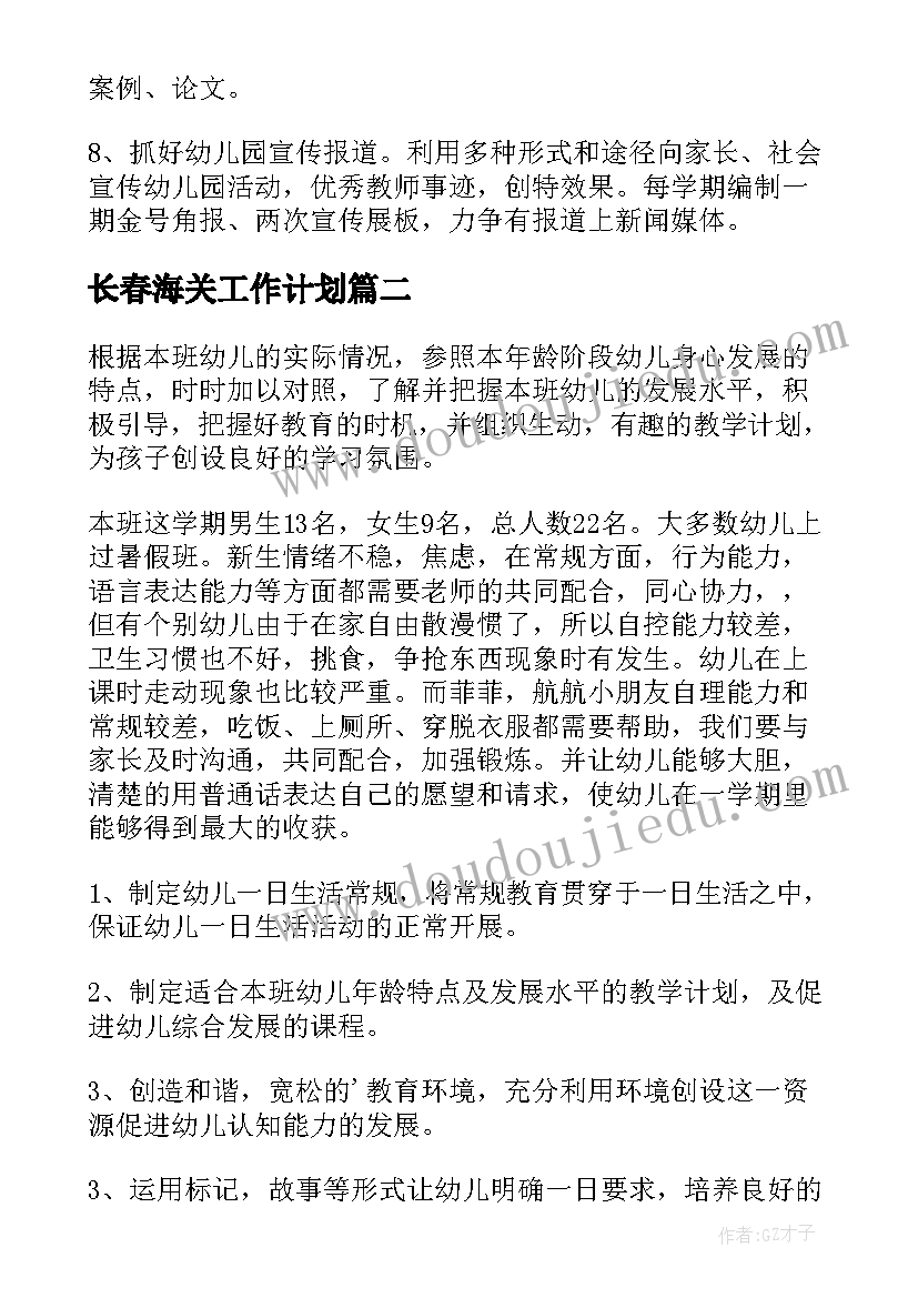 长春海关工作计划(优秀5篇)