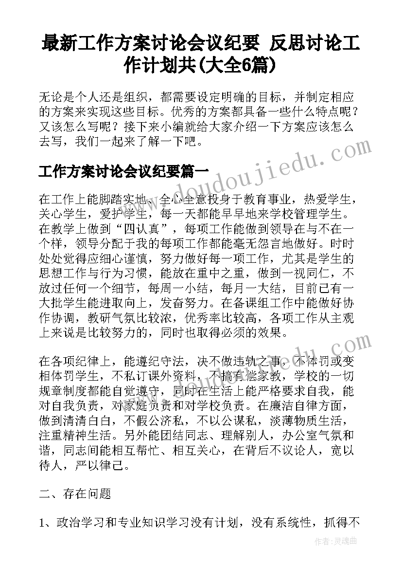 最新工作方案讨论会议纪要 反思讨论工作计划共(大全6篇)