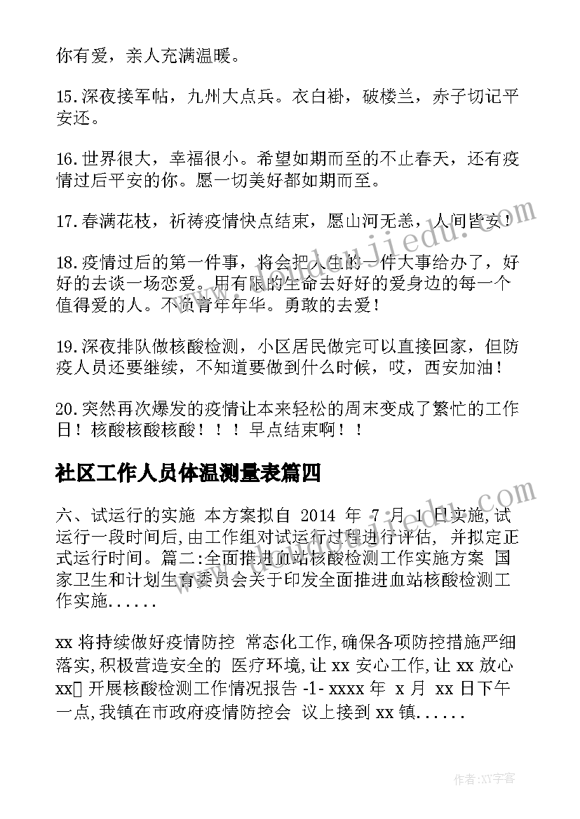 最新社区工作人员体温测量表 社区全民核酸检测工作计划(模板5篇)