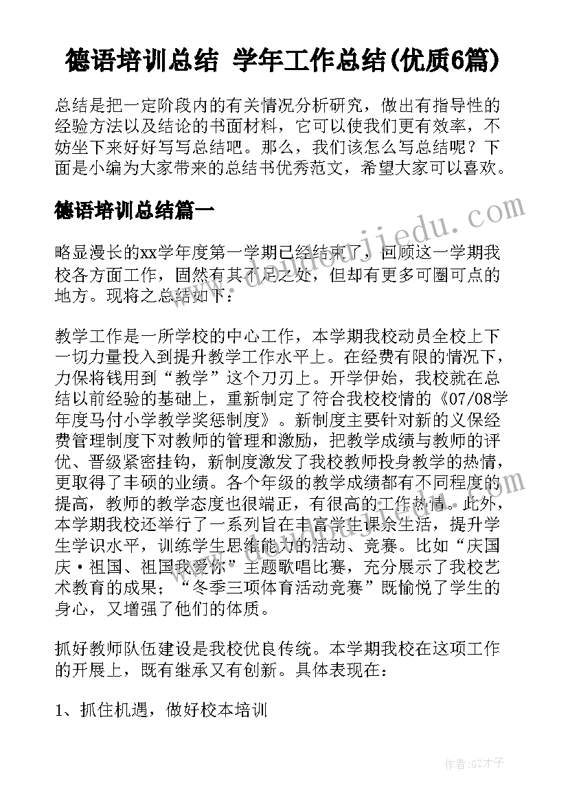 德语培训总结 学年工作总结(优质6篇)