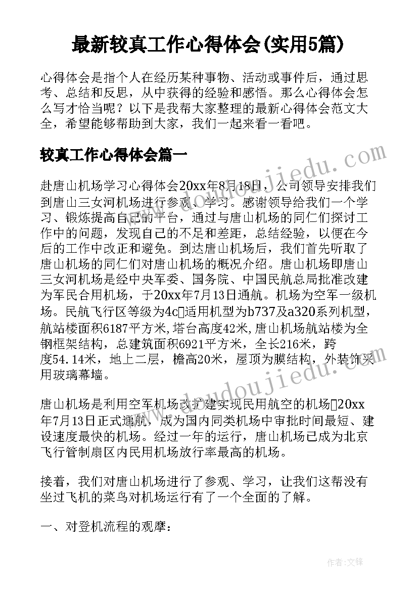 最新较真工作心得体会(实用5篇)