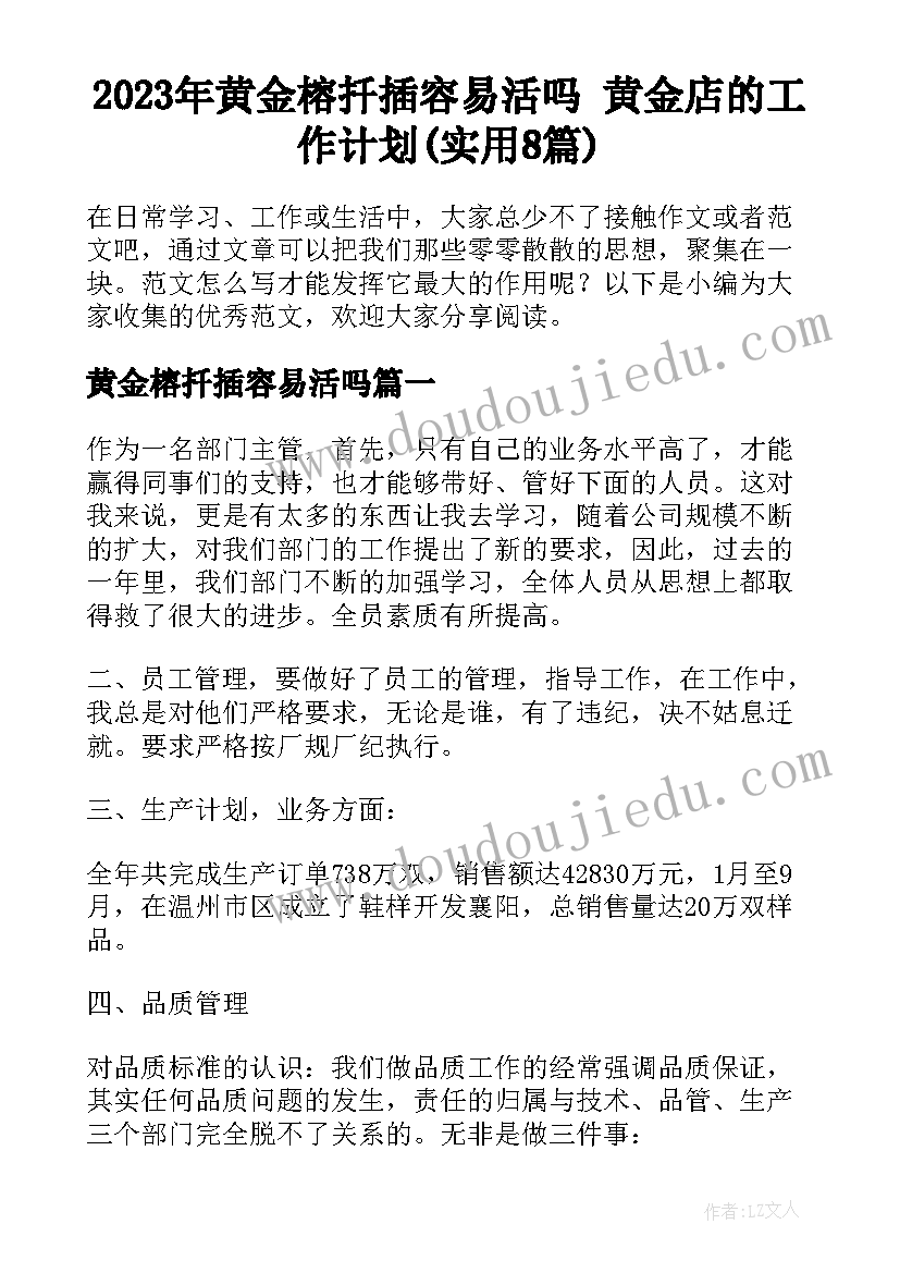 2023年黄金榕扦插容易活吗 黄金店的工作计划(实用8篇)