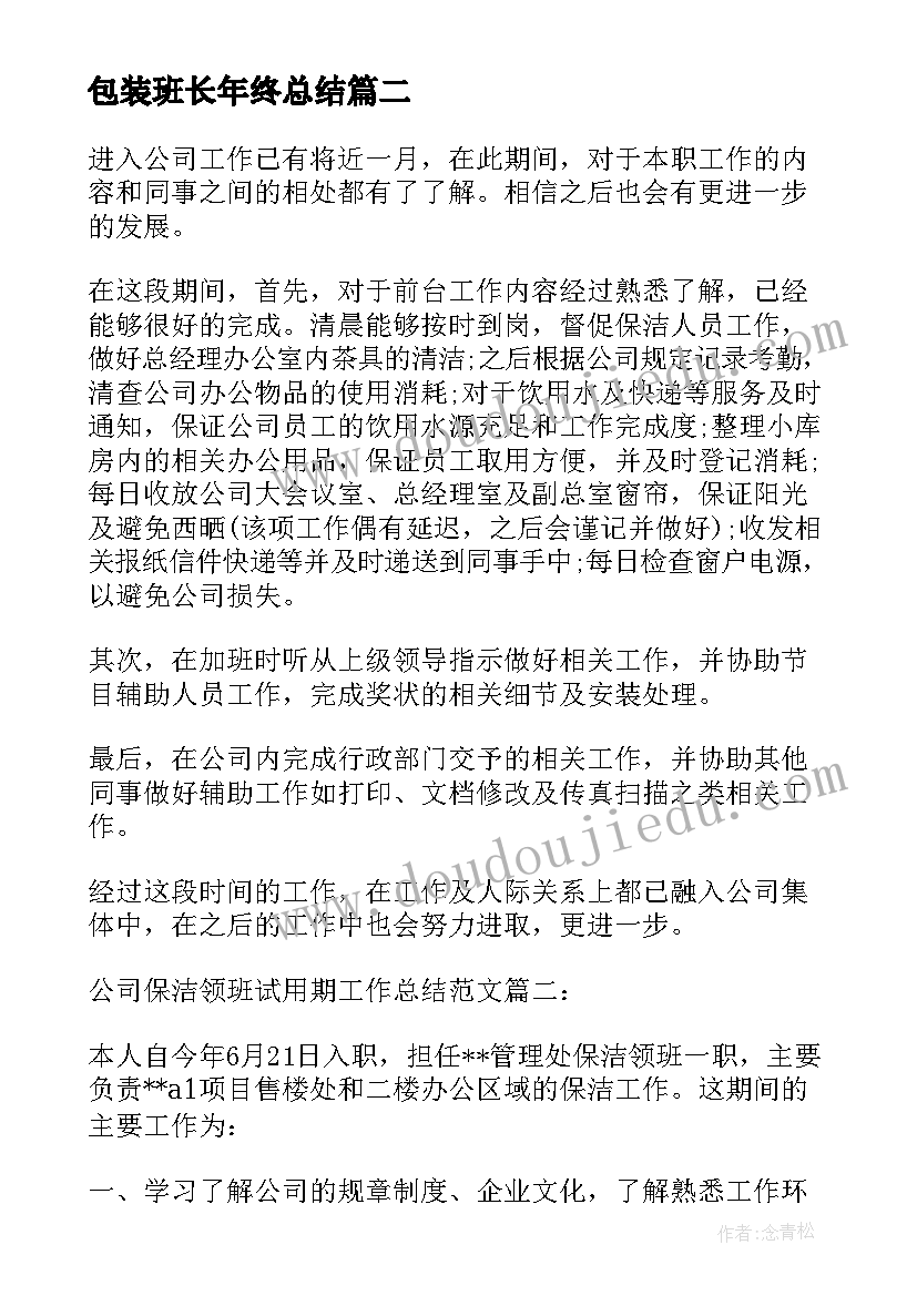 包装班长年终总结(大全7篇)