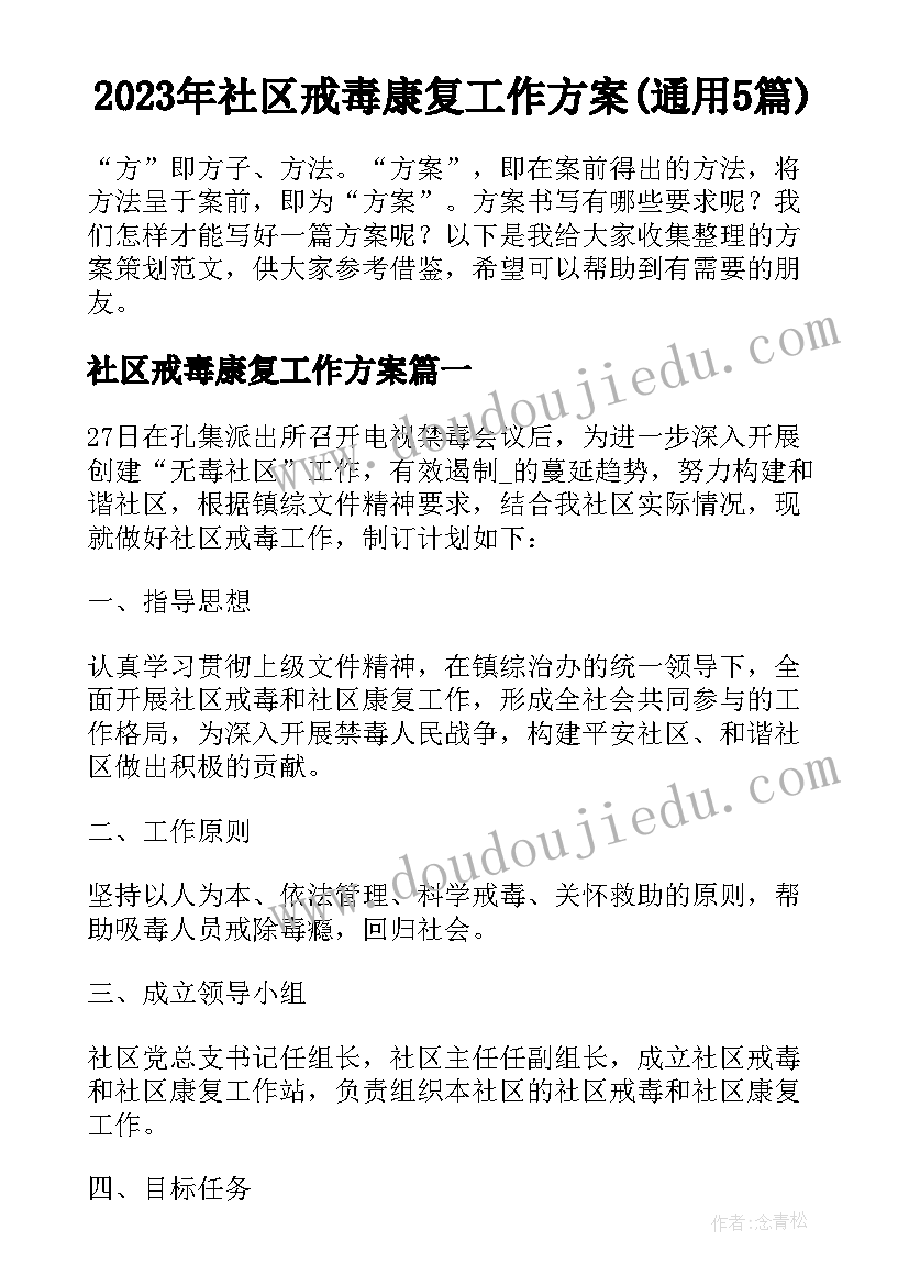 2023年社区戒毒康复工作方案(通用5篇)