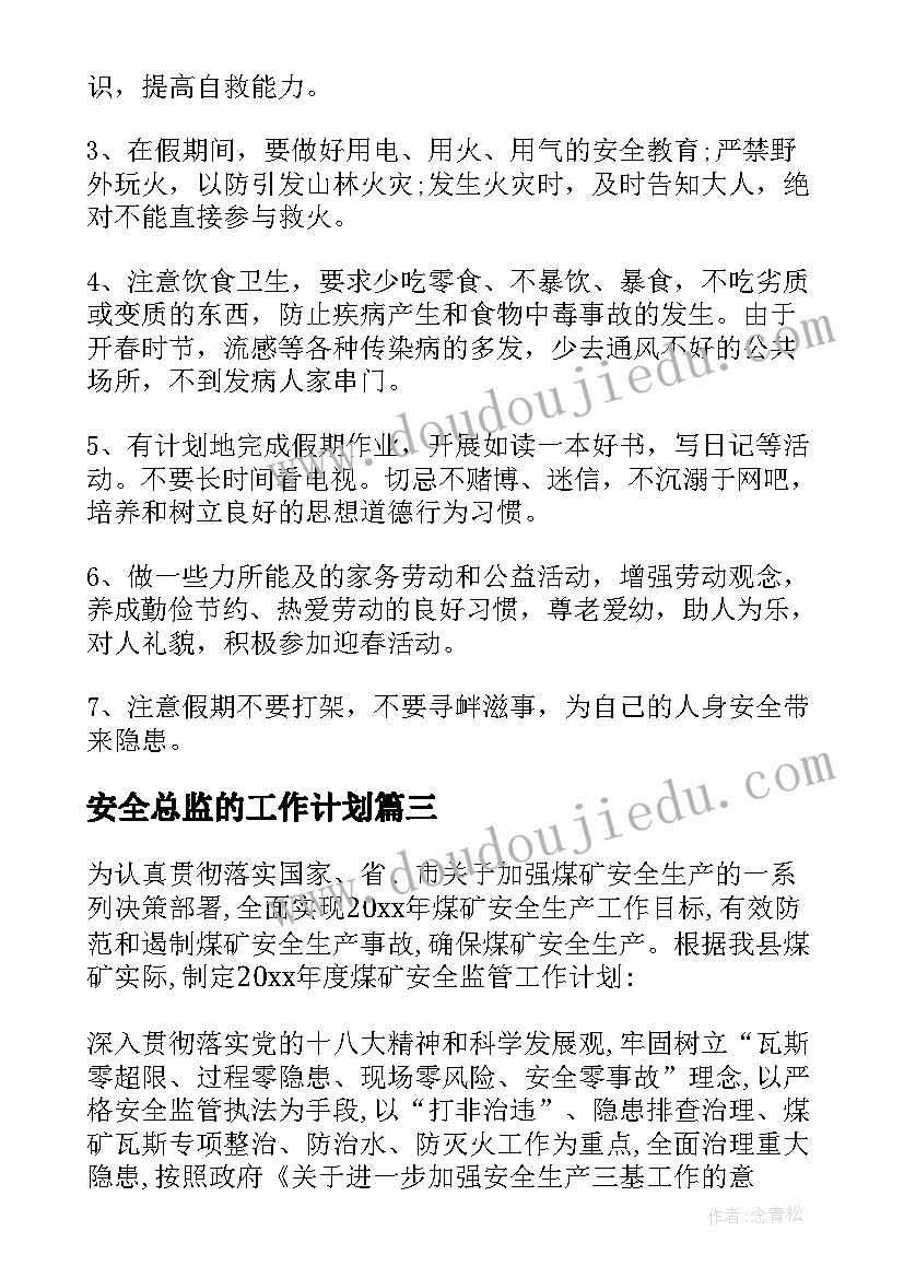 安全总监的工作计划 安全工作计划(精选5篇)