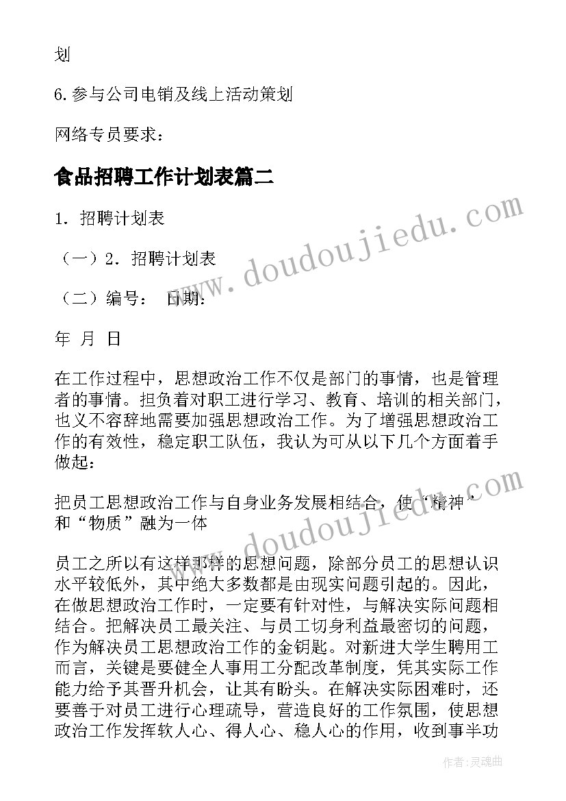 2023年食品招聘工作计划表 全年招聘工作计划表(实用6篇)