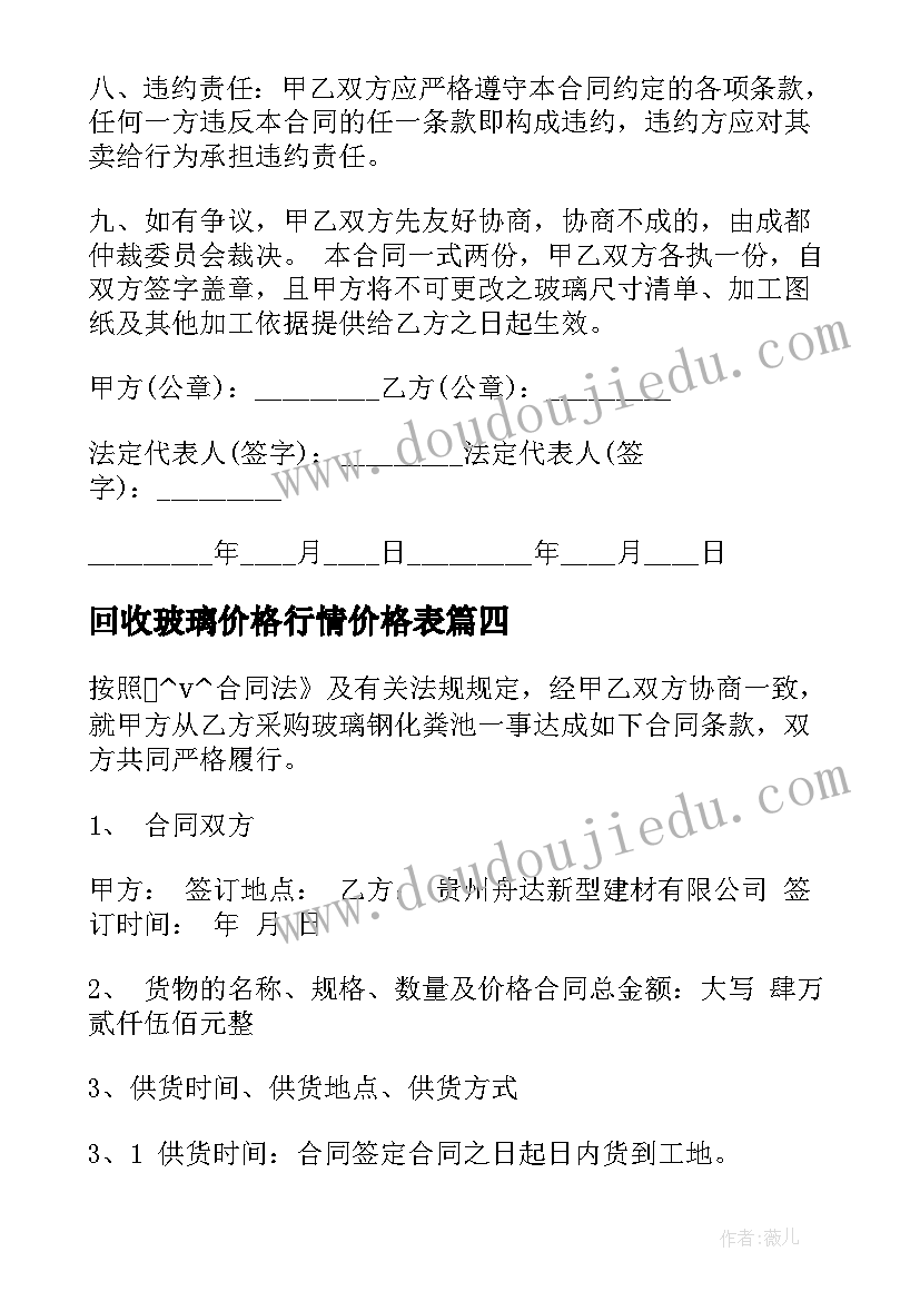 最新回收玻璃价格行情价格表 玻璃吊装合同(优秀9篇)