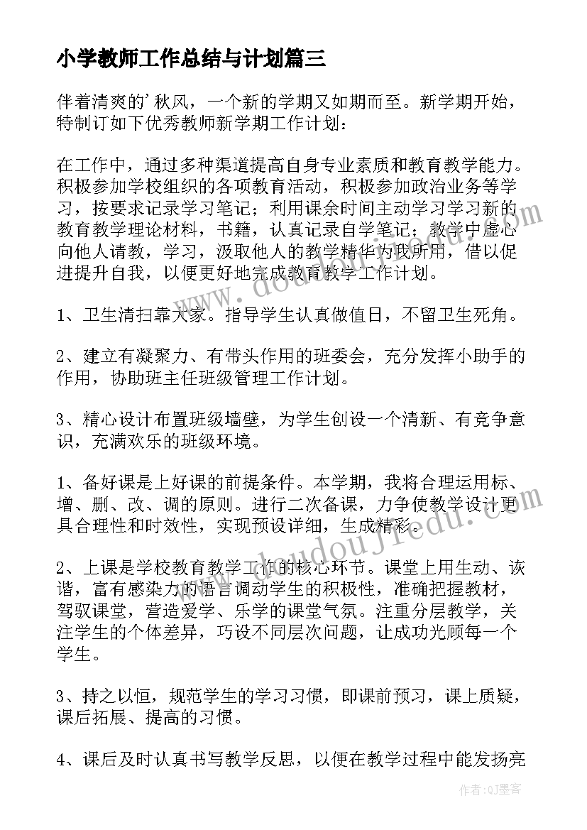 2023年小学教师工作总结与计划(实用5篇)