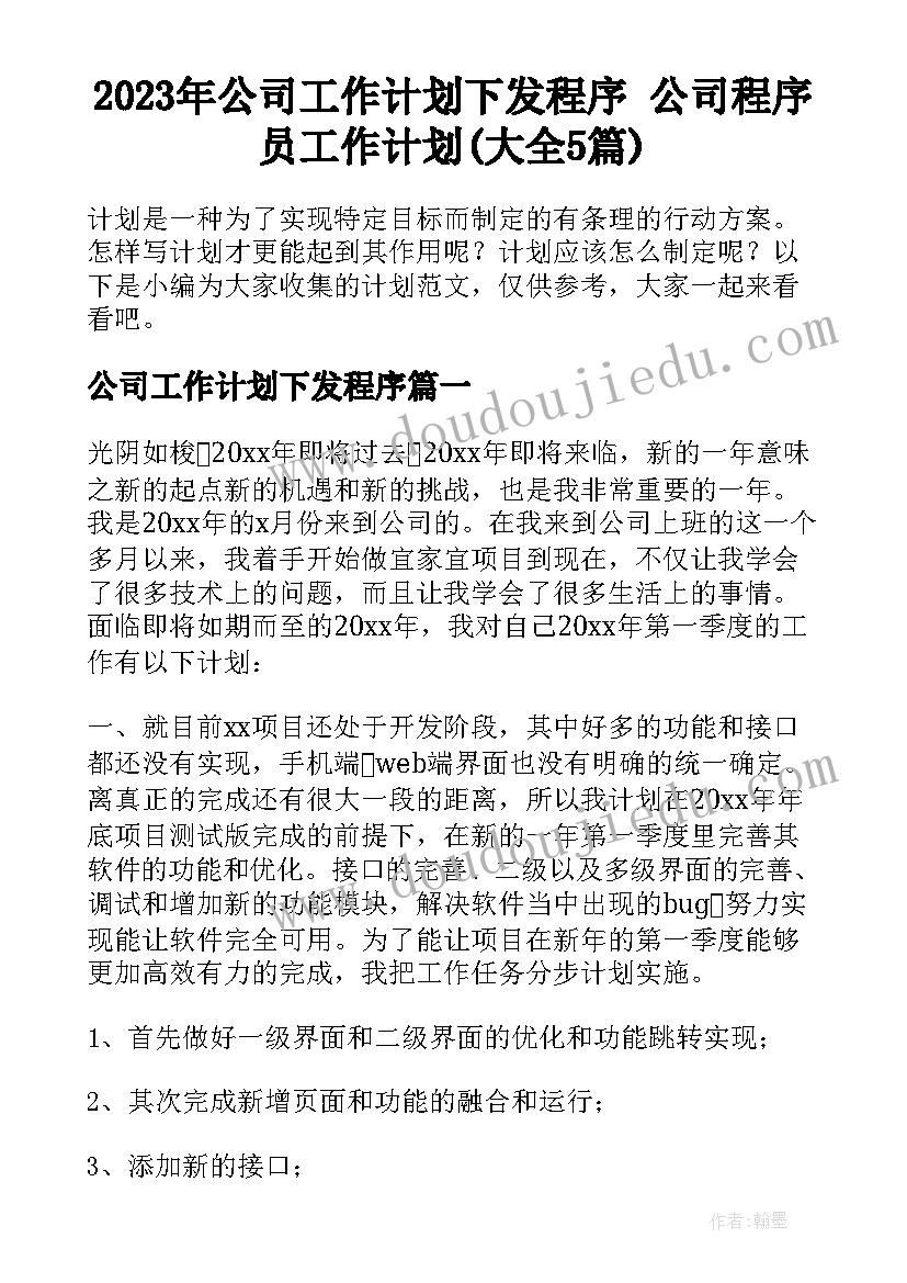 2023年公司工作计划下发程序 公司程序员工作计划(大全5篇)