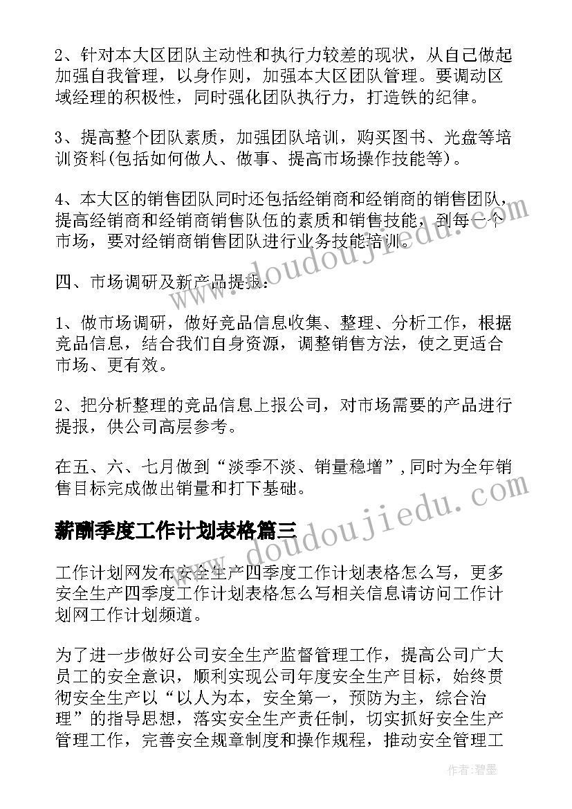 2023年薪酬季度工作计划表格 物业公司季度工作计划表格(模板5篇)