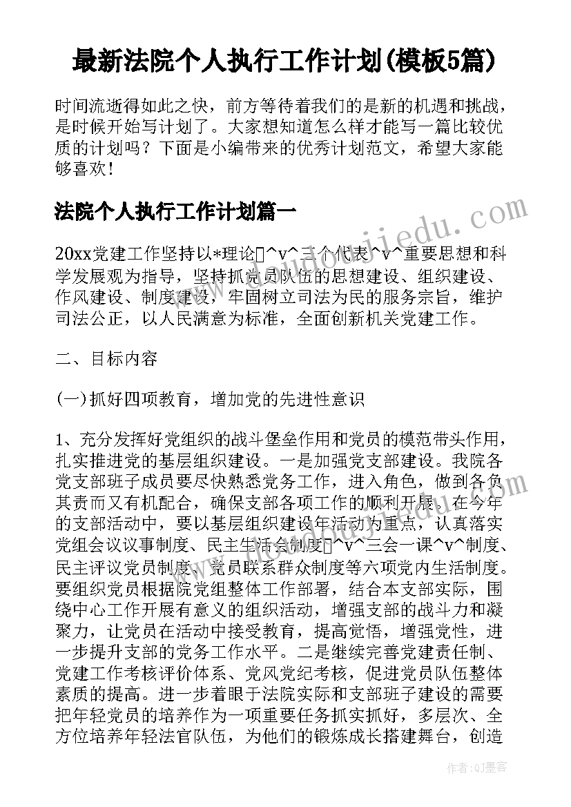 最新法院个人执行工作计划(模板5篇)