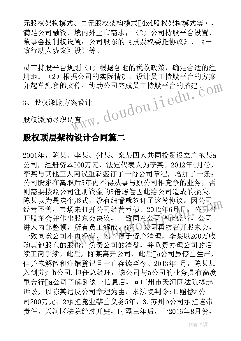 最新股权顶层架构设计合同(精选5篇)