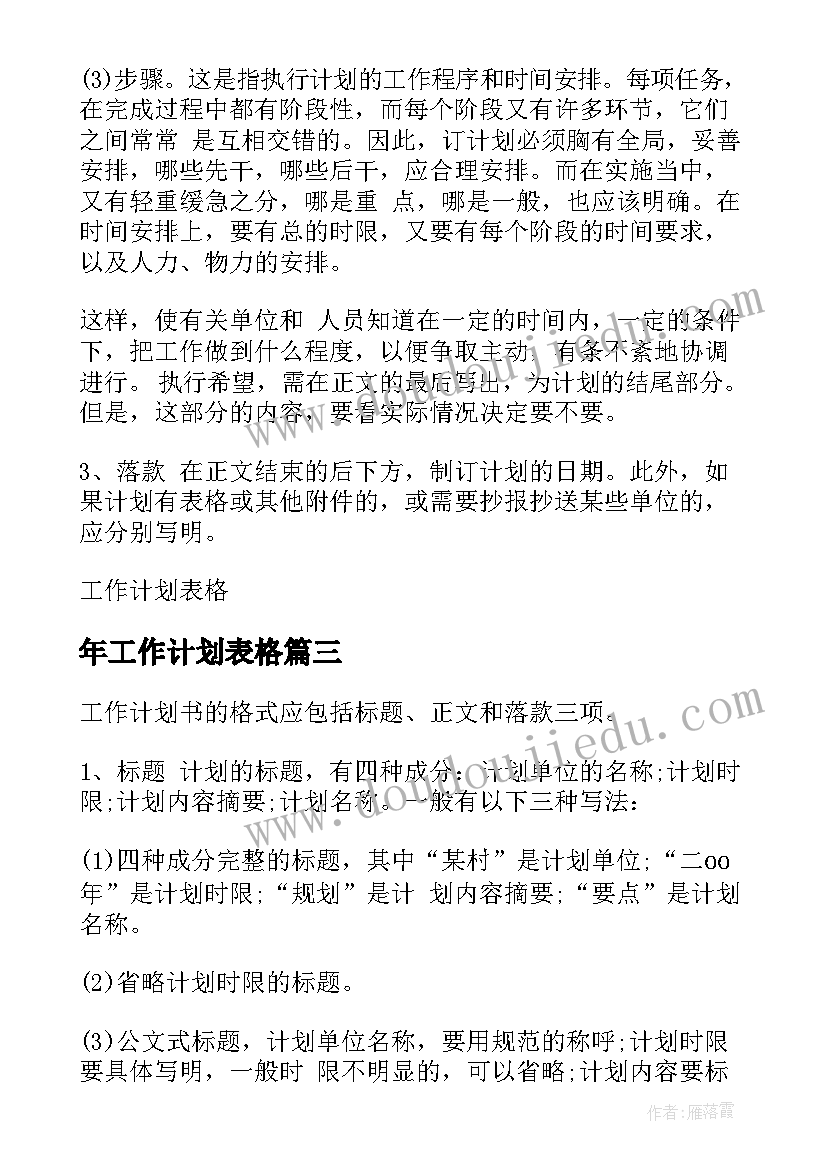 2023年年工作计划表格(汇总6篇)