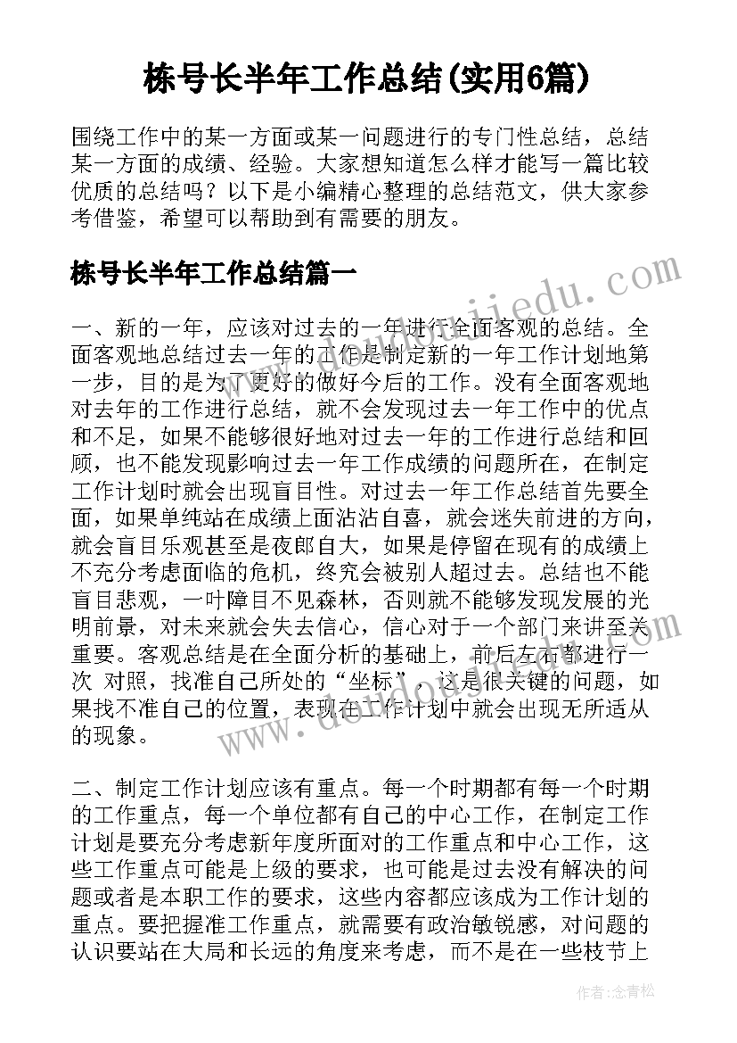 栋号长半年工作总结(实用6篇)