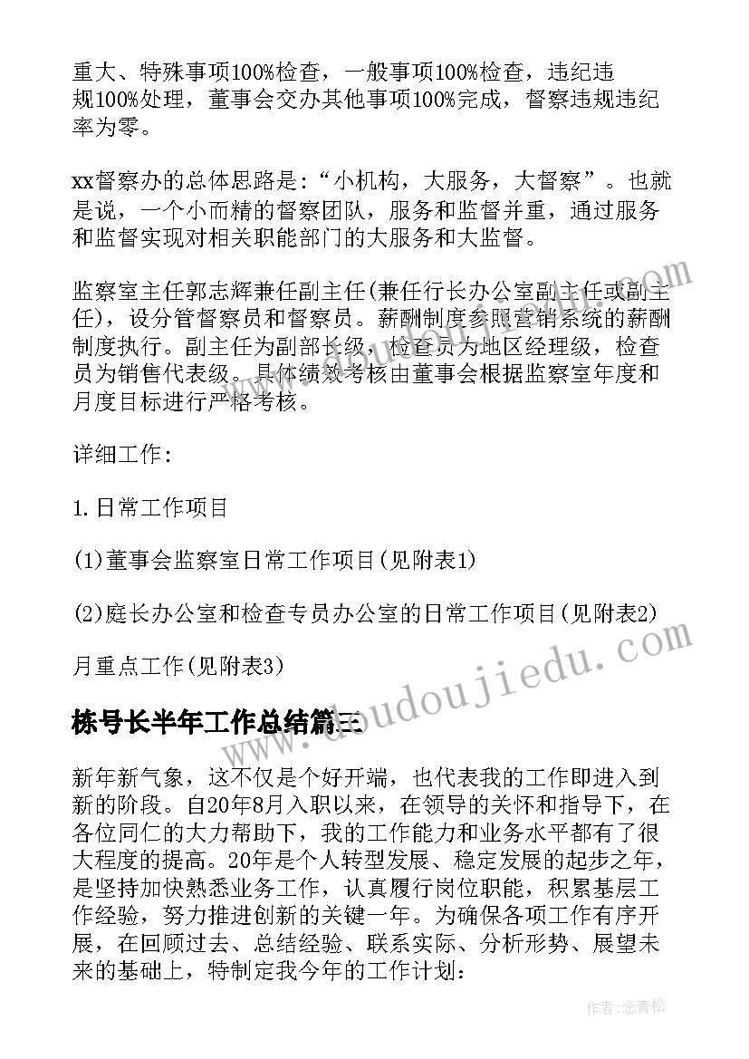 栋号长半年工作总结(实用6篇)