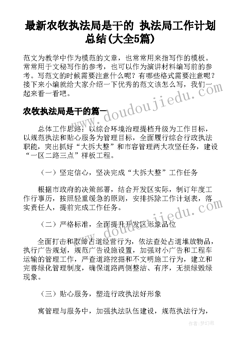 最新农牧执法局是干的 执法局工作计划总结(大全5篇)