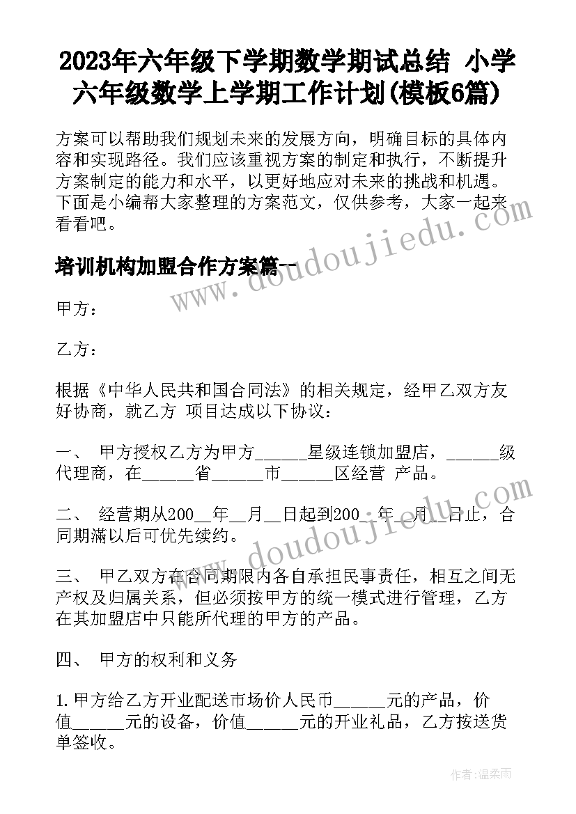 2023年六年级下学期数学期试总结 小学六年级数学上学期工作计划(模板6篇)