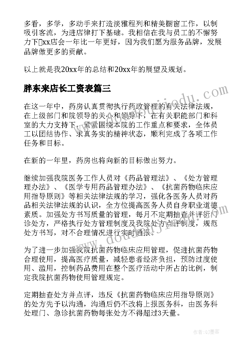 胖东来店长工资表 店长工作计划(优质10篇)