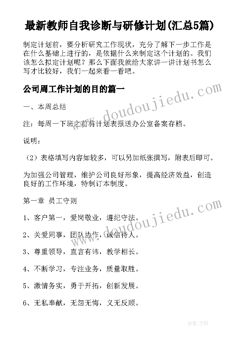 最新教师自我诊断与研修计划(汇总5篇)