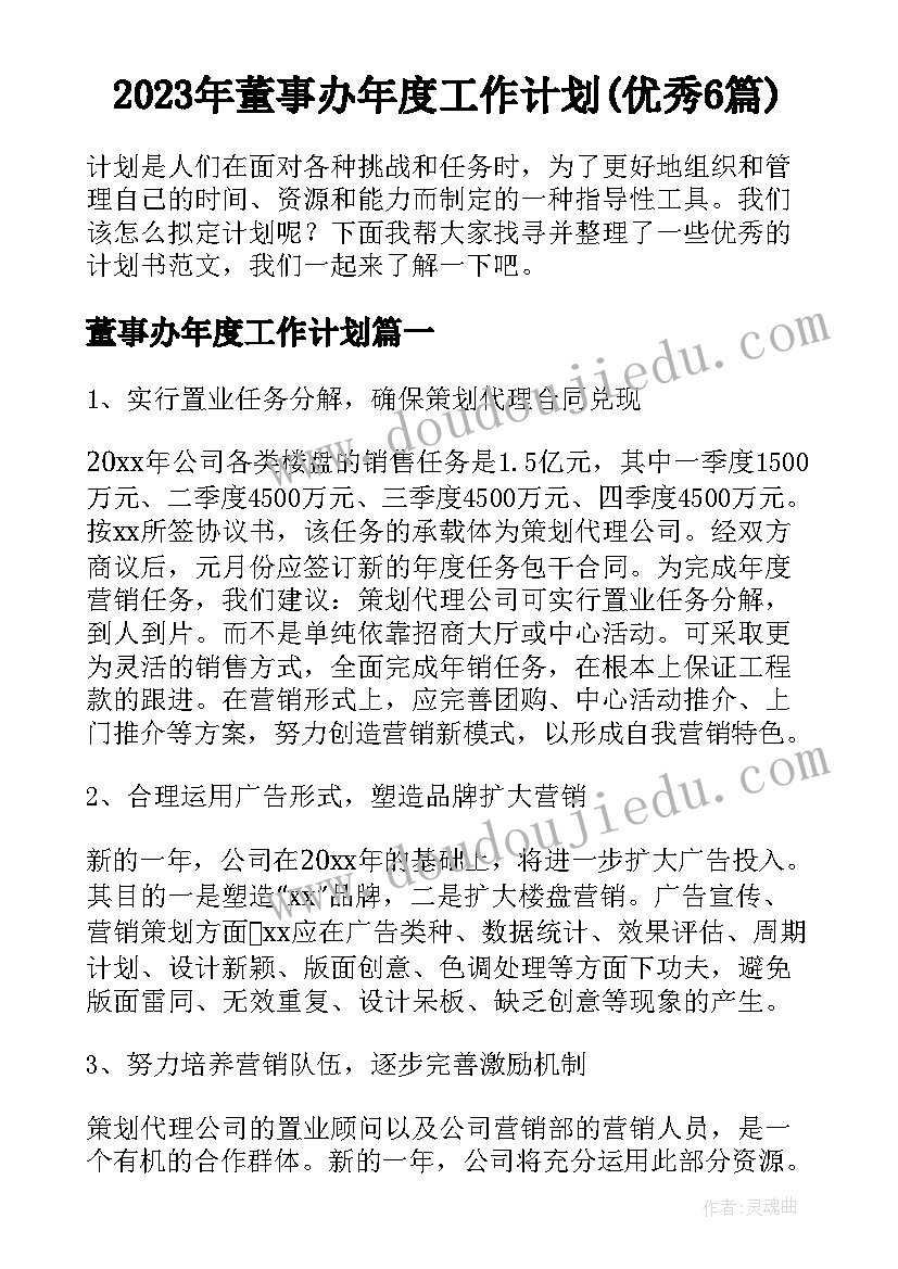 2023年董事办年度工作计划(优秀6篇)