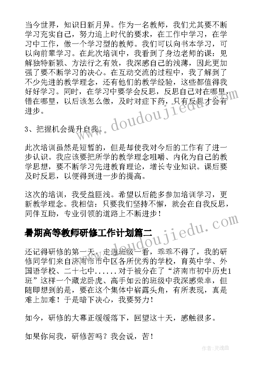 2023年暑期高等教师研修工作计划 教师暑期研修总结(汇总5篇)