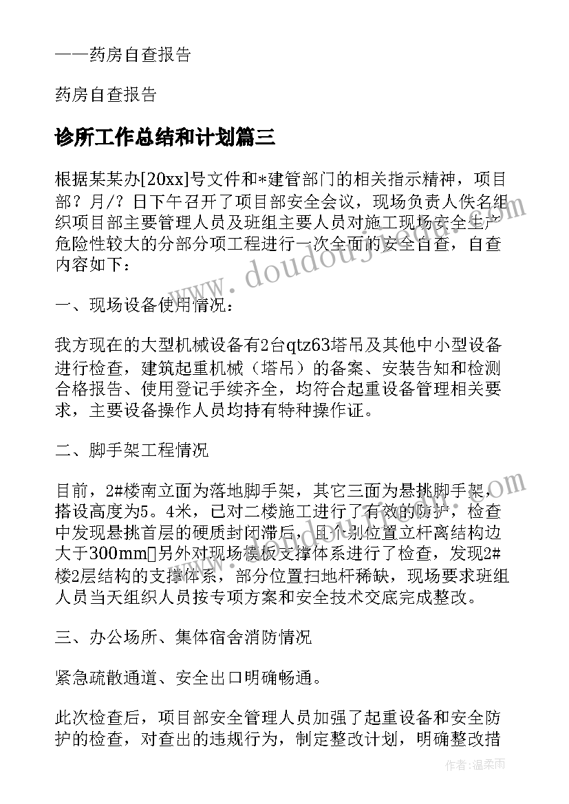 2023年诊所工作总结和计划 个体诊所年度自查工作计划优选(优秀6篇)