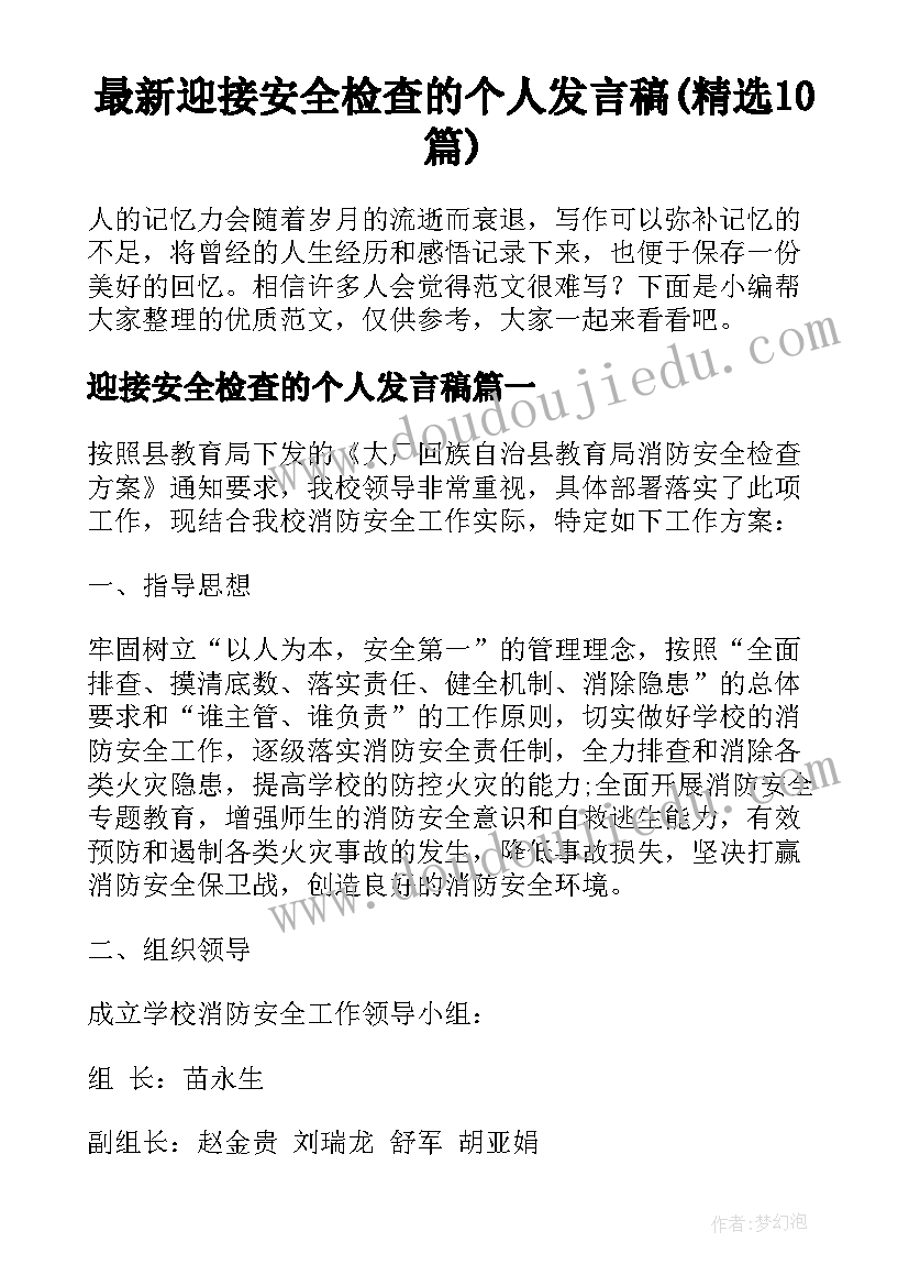 最新迎接安全检查的个人发言稿(精选10篇)