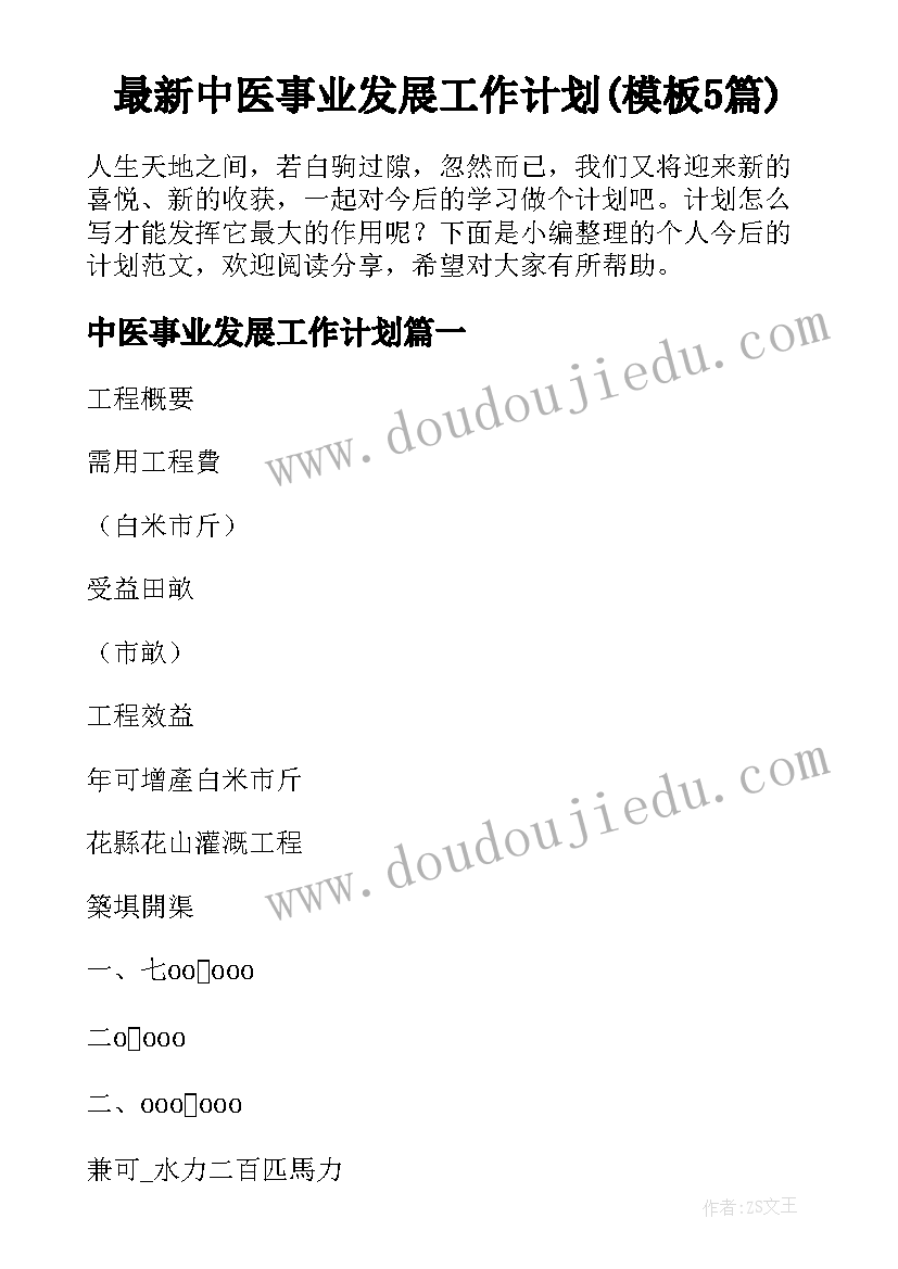 最新中医事业发展工作计划(模板5篇)