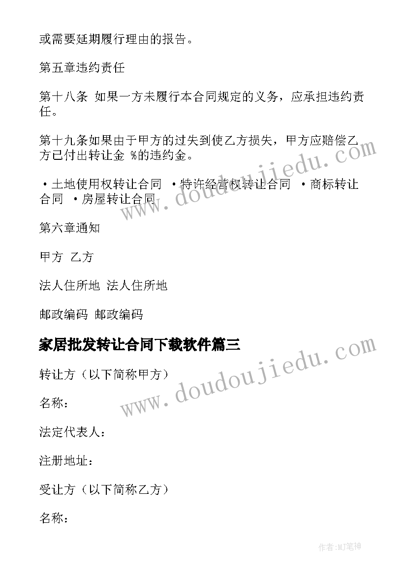 最新家居批发转让合同下载软件(精选5篇)