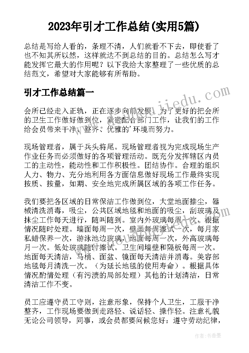 2023年引才工作总结(实用5篇)