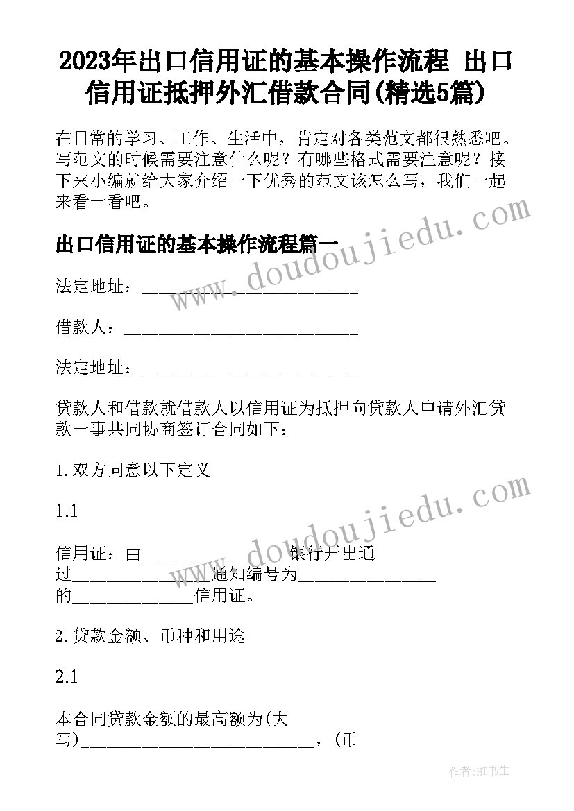 2023年出口信用证的基本操作流程 出口信用证抵押外汇借款合同(精选5篇)