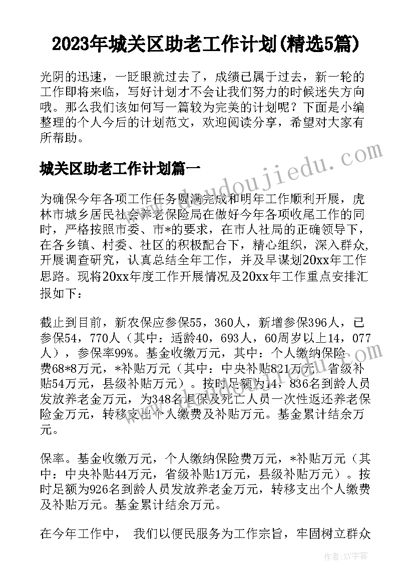 2023年城关区助老工作计划(精选5篇)