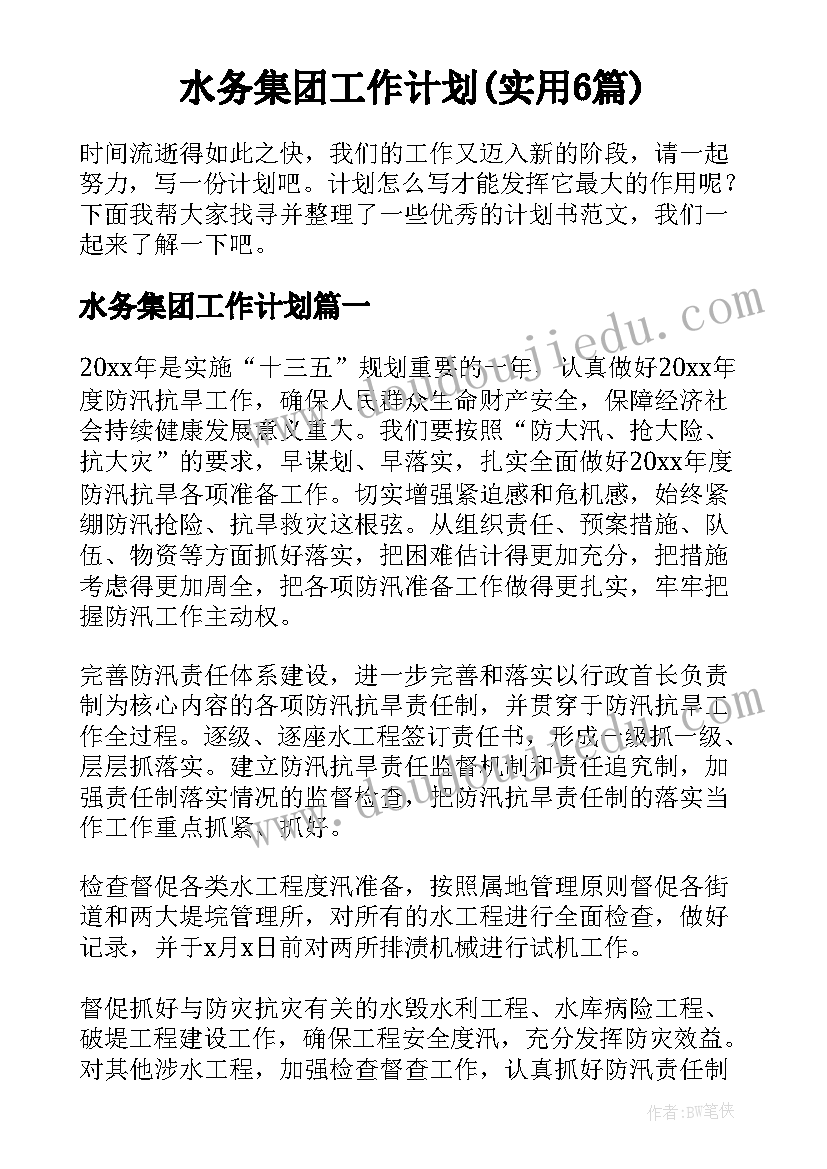 水务集团工作计划(实用6篇)