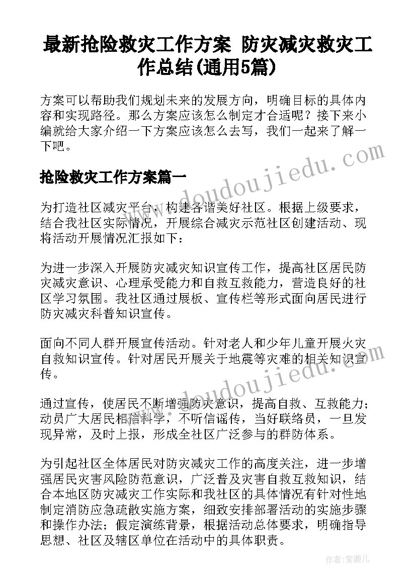 最新抢险救灾工作方案 防灾减灾救灾工作总结(通用5篇)