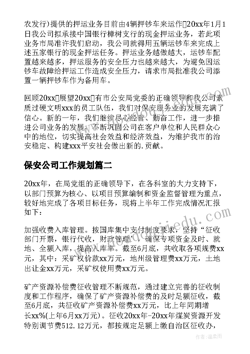 最新保安公司工作规划(汇总7篇)